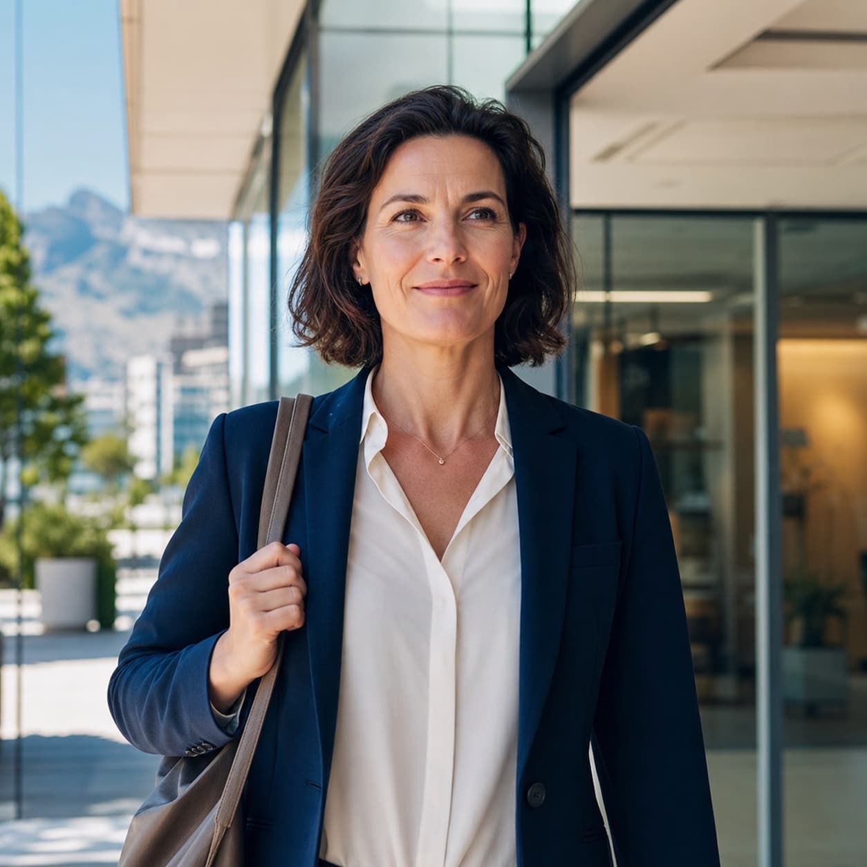 Mitarbeiterin auf dem Weg zu ihrem neuen Arbeitsplatz